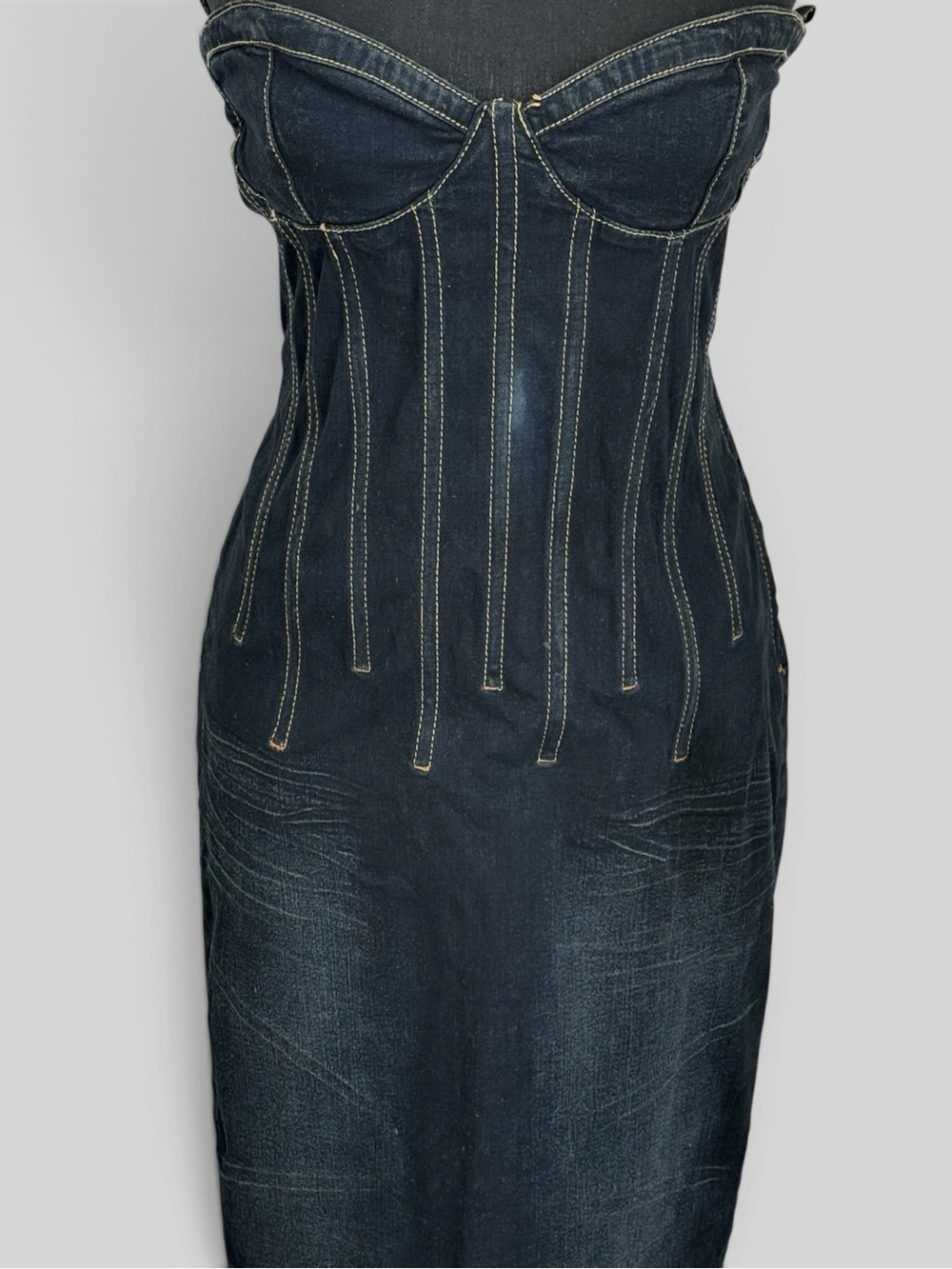 Baby Phat Strapless Dark Indigo Denim Corset Pencil Dress - Picture 4 of 12